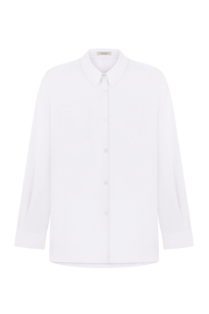 Oversized shirt with embroidery in white (eco) photo 4