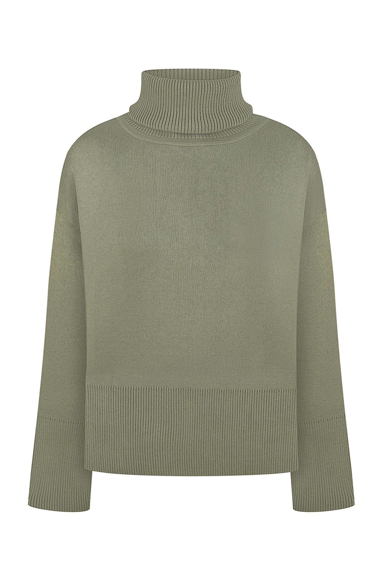 Трикотажний светр з об'ємною горловиною оливковий - THE LACE фото 245448