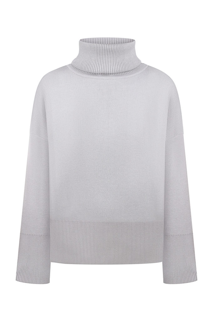 Light gray knitted sweater with voluminous neck photo 4