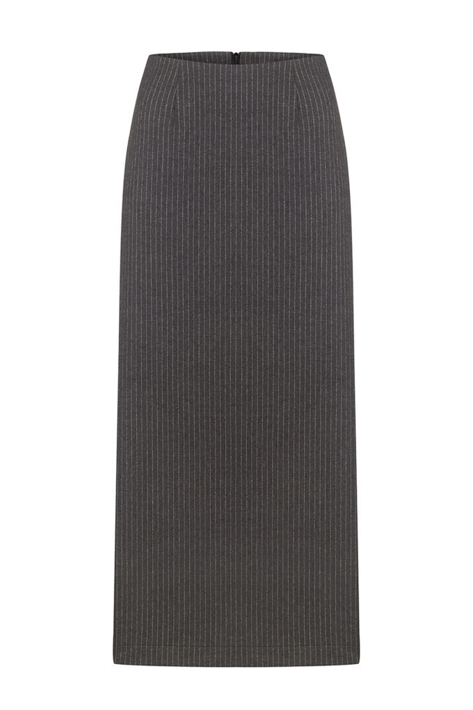Straight midi skirt with stripes in dark gray photo 5