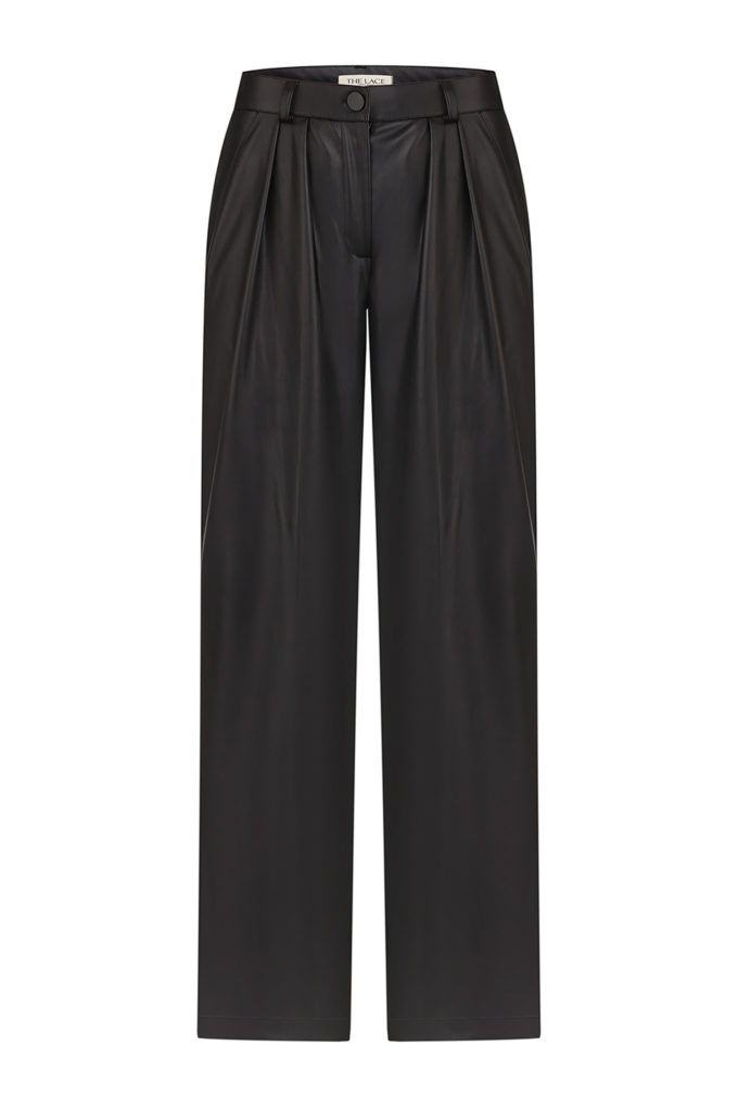 Faux leather palazzo pants with a low fit in black photo 4