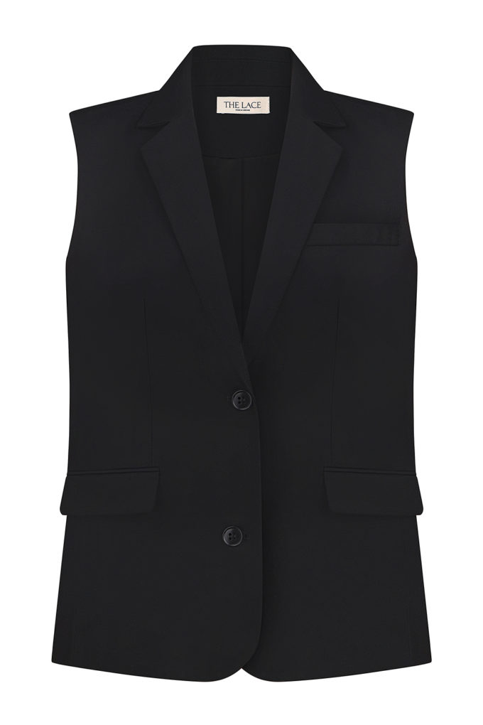 Elongated vest with costume fabric in black photo 5