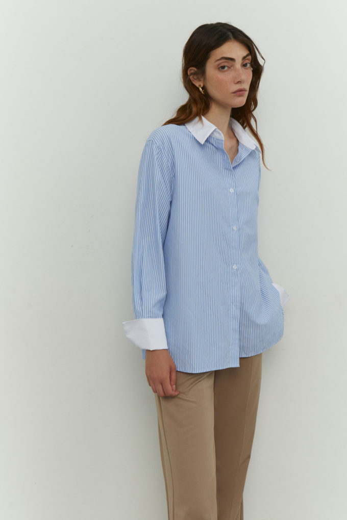 Сорочка в смужку блакитна з білими манжетами - THE LACE photo 245162