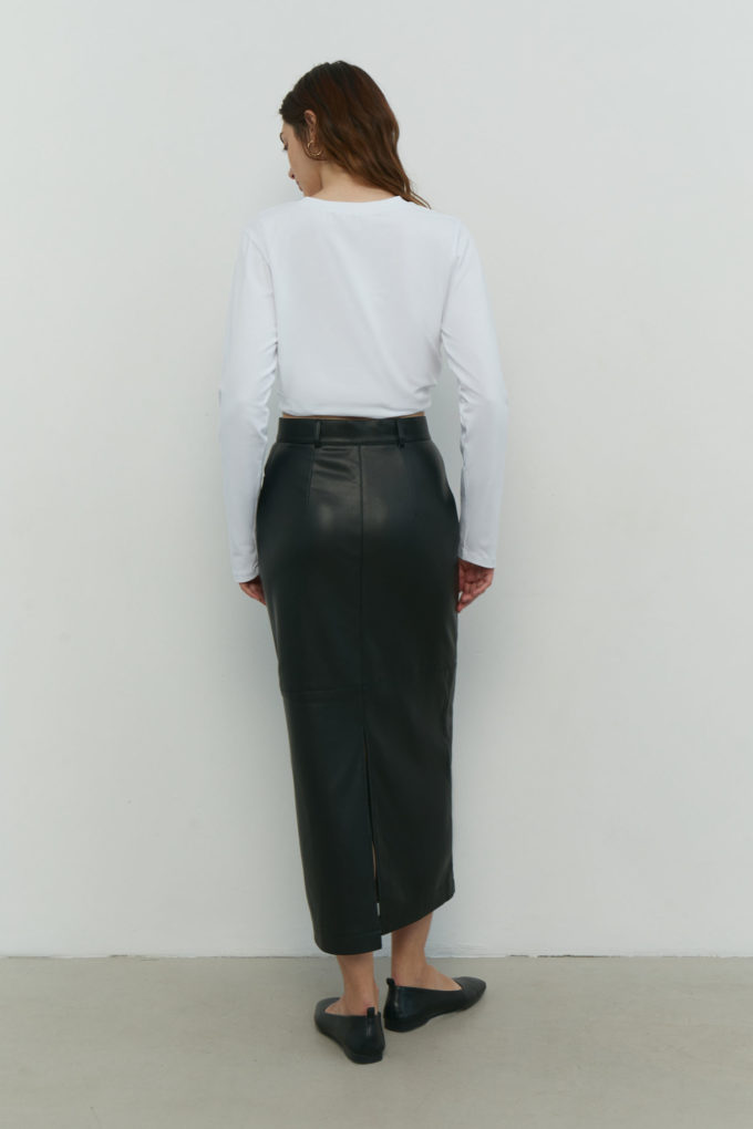 Black eco-leather maxi skirt photo 2