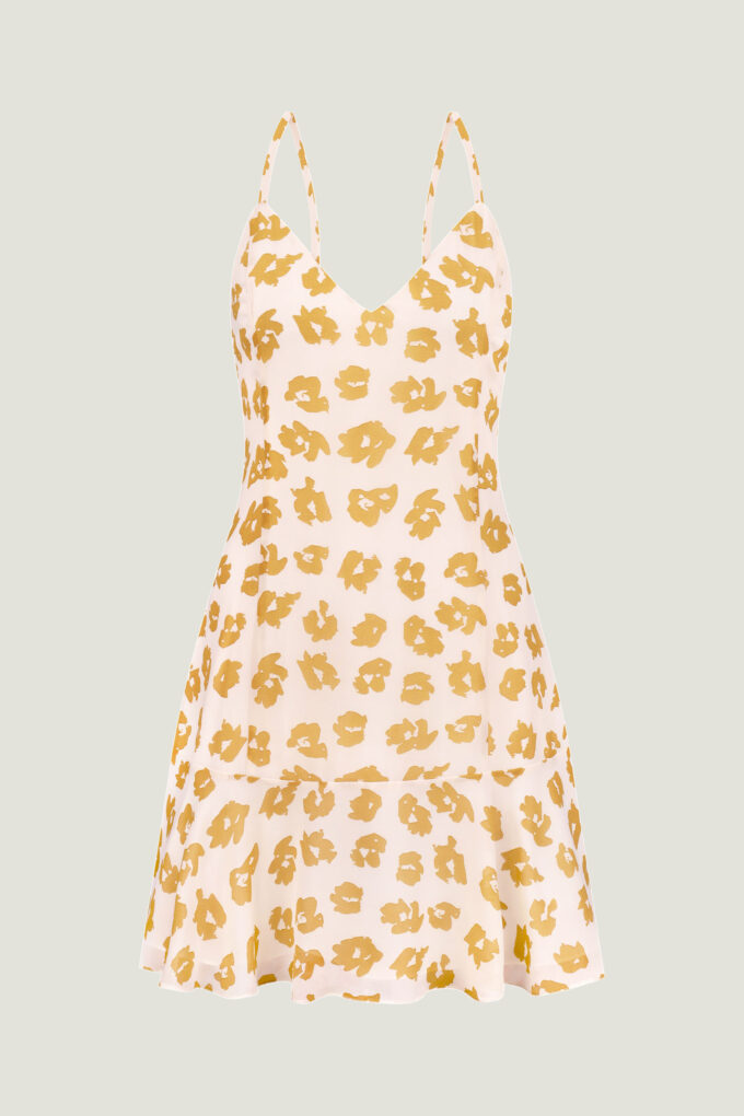Сукня міні шифонова на тонких бретелях з принтом молочна photo 5