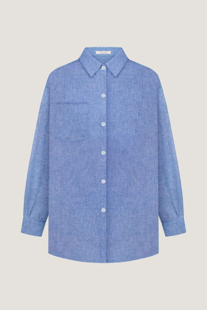 Oversize shirt with linen addition in blue photo 6