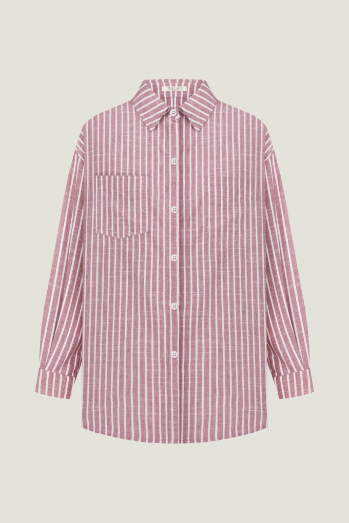 Oversized striped cotton shirt in red photo 5