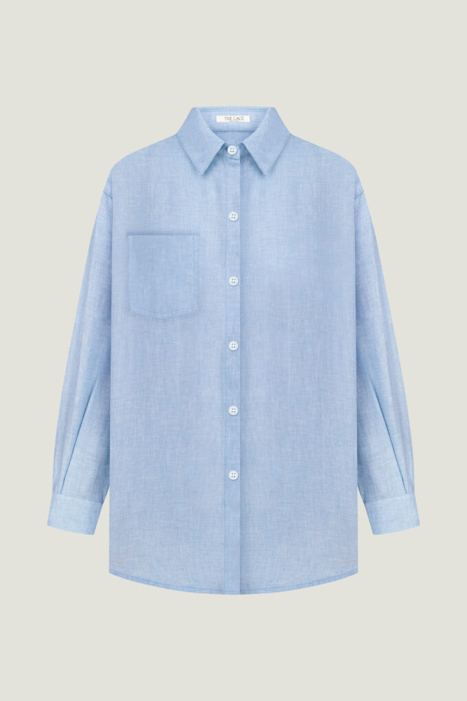Oversize shirt with linen addition in light blue photo 5
