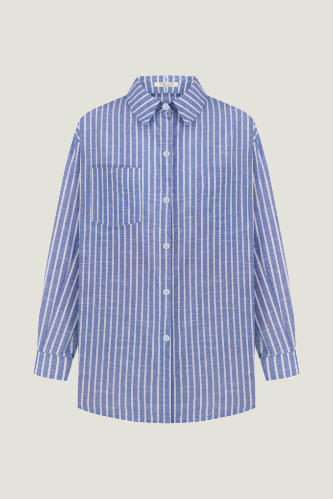 Oversized striped cotton shirt in blue photo 5