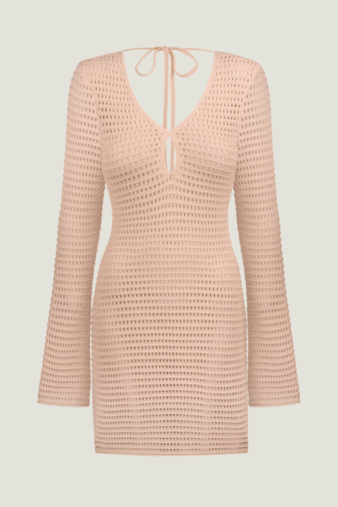 Knitted mini dress with an open back in peach photo 6