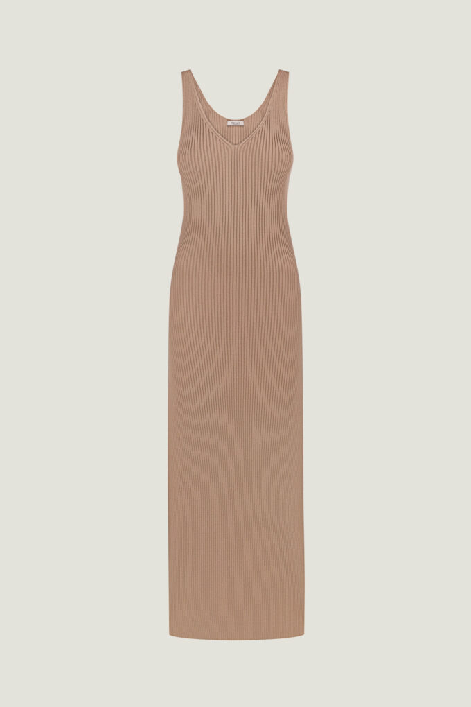 Knitted maxi sundress in beige photo 5
