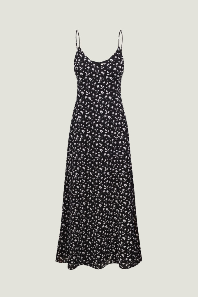 Black maxi chiffon dress with print and thin straps photo 5