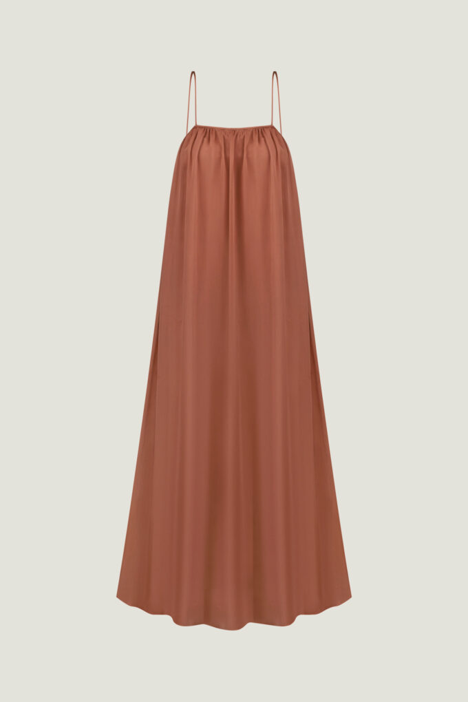 Сукня максі вільного крою з шифону карамельна фото 5