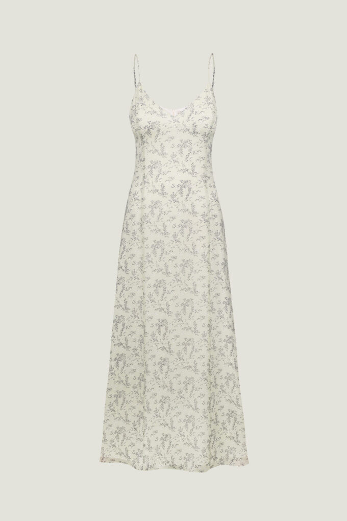 Pistachio midi chiffon dress with print and thin straps photo 5