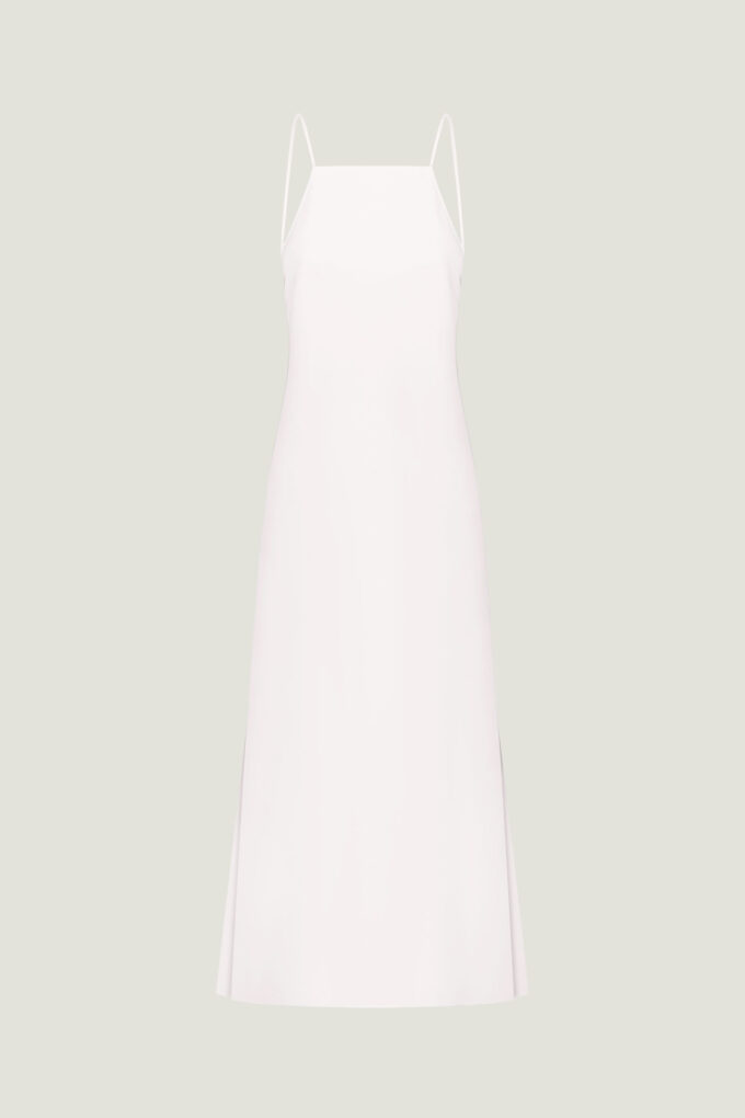 Straight midi dress with an open back in milk photo 5
