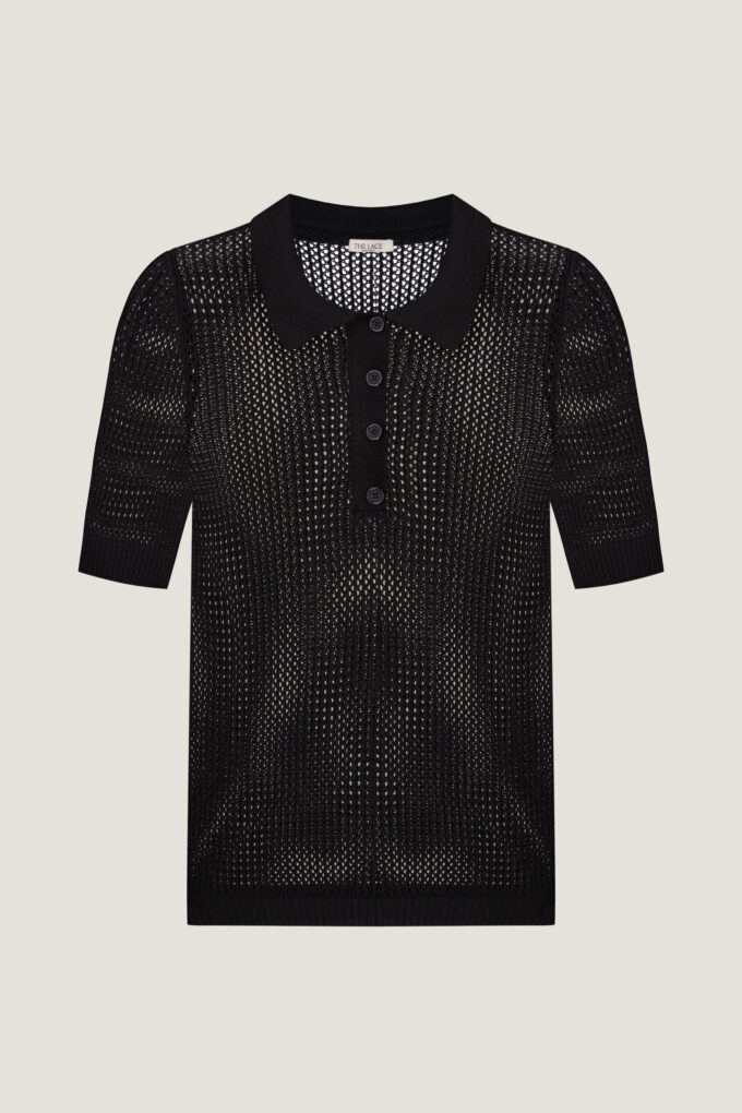 Knitted polo shirt in black photo 4