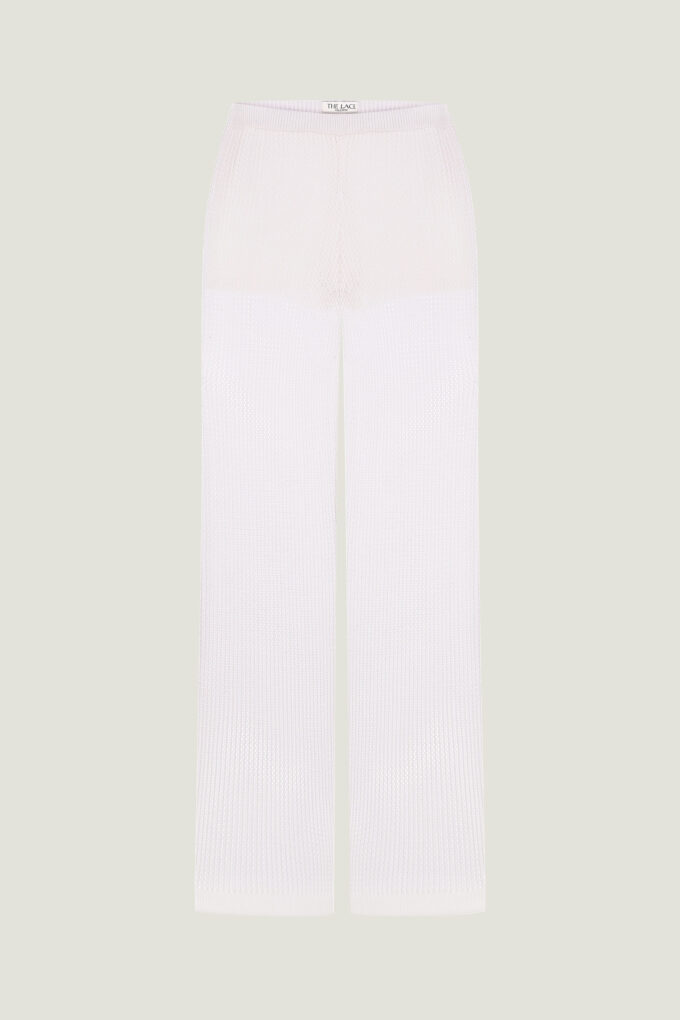 Трикотажні брюки з ажурною вʼязкою молочні фото 5