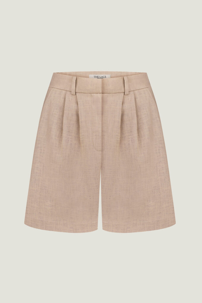 Linen shorts in light beige photo 4