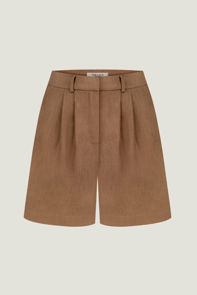 Linen shorts in dark beige photo 4