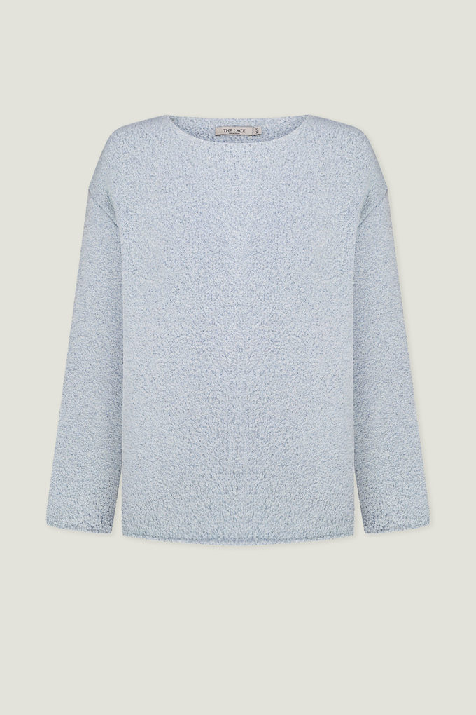 Knitted free cut boucle sweater in blue color photo 4