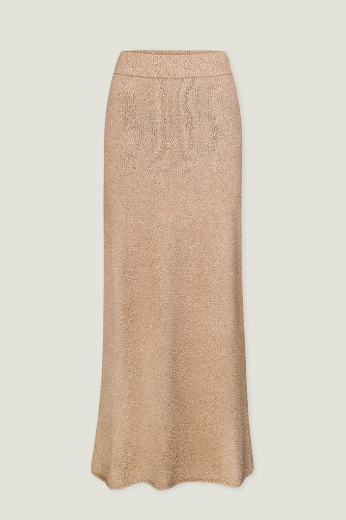 Midi knitted skirt with a straight cut in beige color photo 5