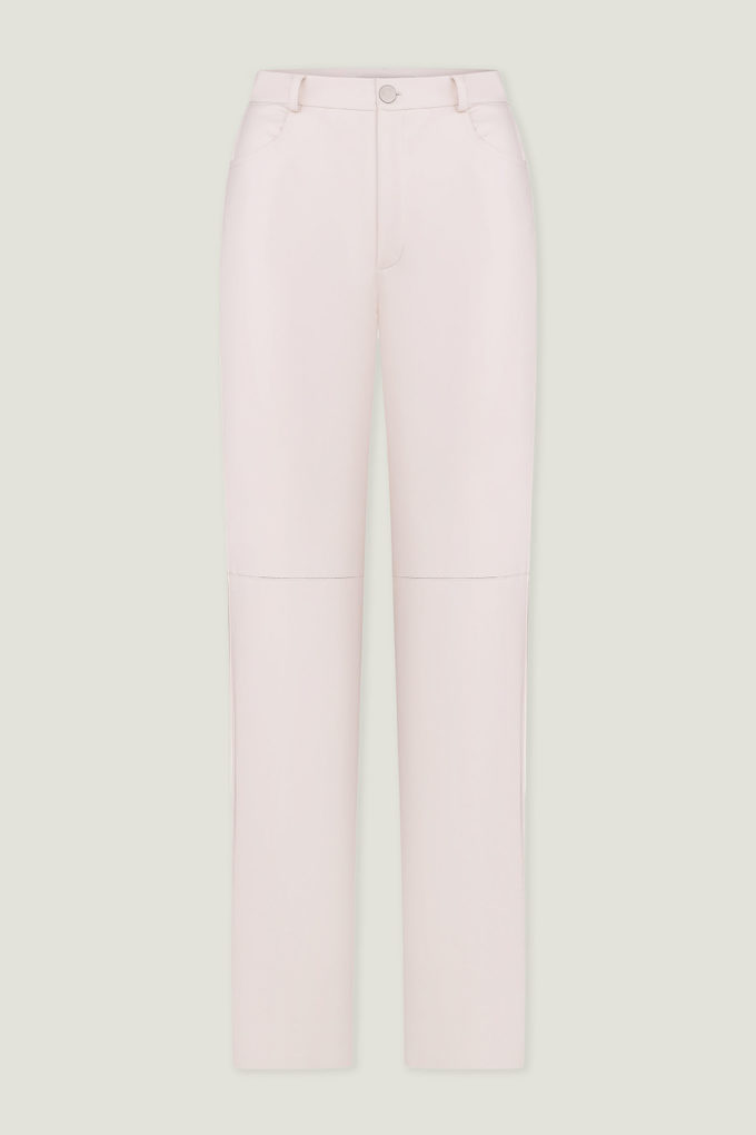 Faux leather straight pants in milk photo 3