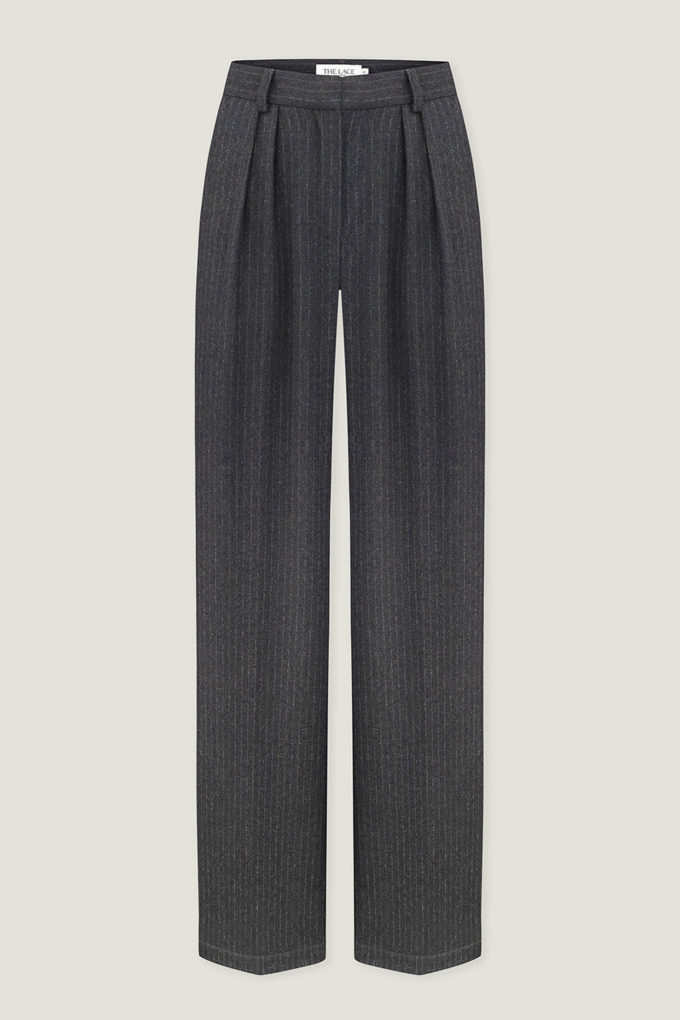 Wool palazzo trousers with a low fit in a gray-green stripe photo 6
