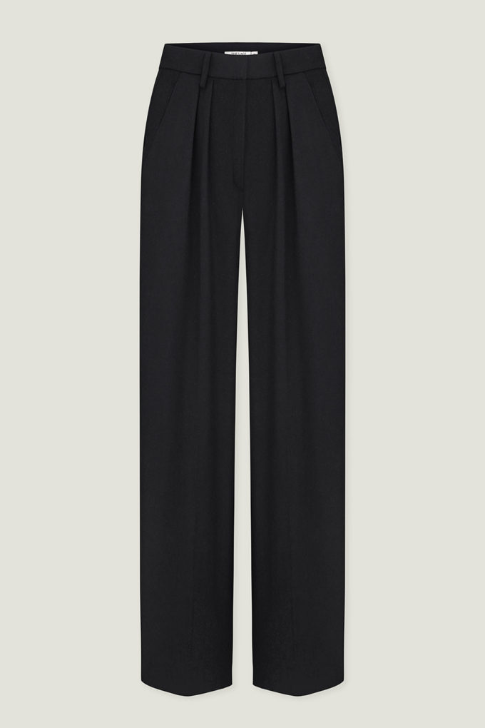 Low-rise woolen palazzo pants in black photo 6