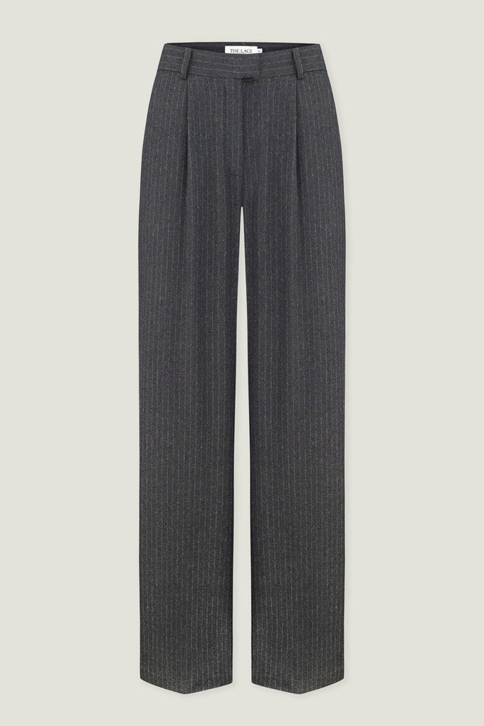 Woolen palazzo trousers in a gray-green stripe photo 3