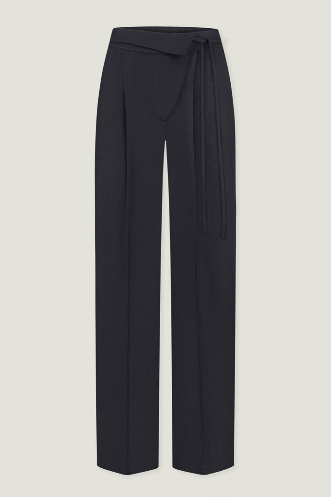 Woolen pants with a tie in black photo 5