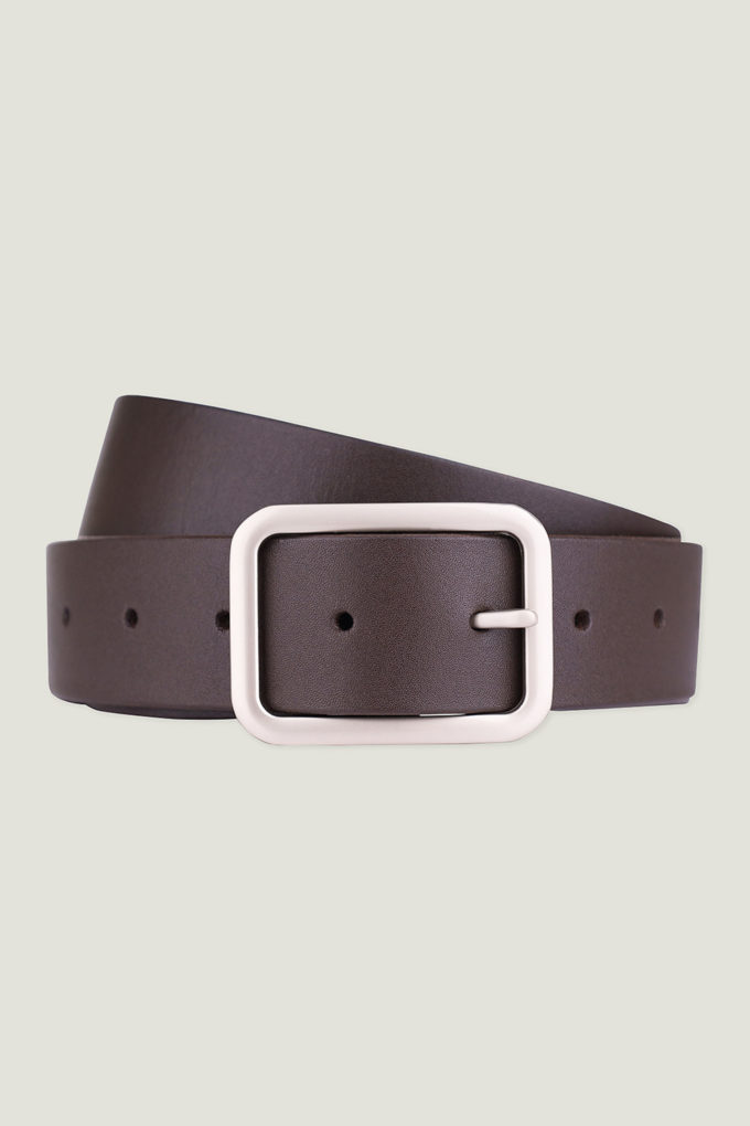 Leather belt with silver buckle in chocolate (width 35 mm) photo 3