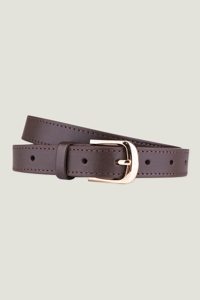 Leather belt with gold buckle in chocolate (width 25 mm) photo 4