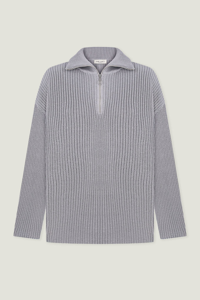 Трикотажний светр оверсайз із блискавкою сірий фото 5