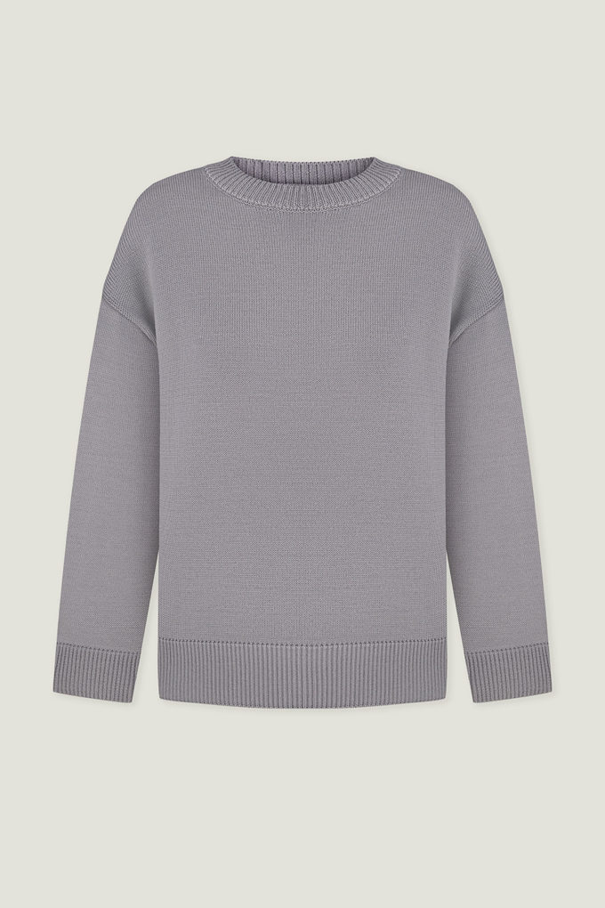 Gray merino wool round neck sweater photo 5