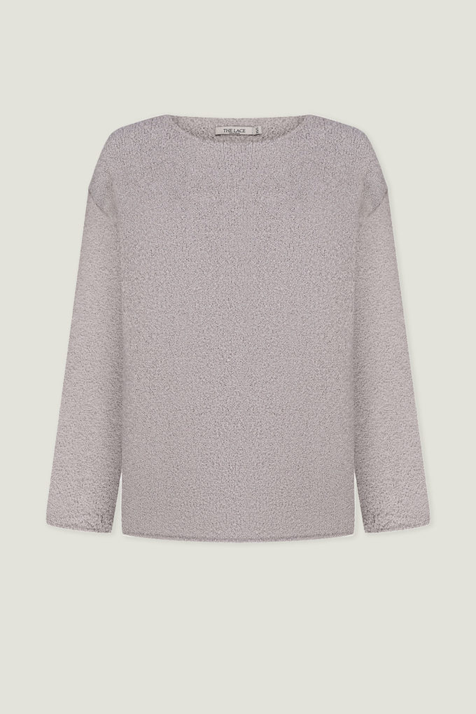 Knitted free cut boucle sweater in gray color photo 4