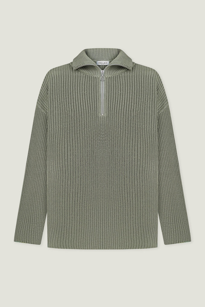 Трикотажний светр оверсайз із блискавкою оливковий фото 5