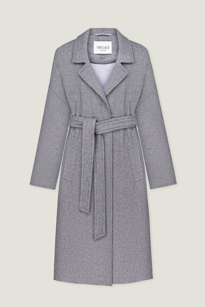 Woolen coat-robe in gray photo 5
