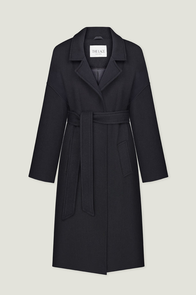 Woolen coat-robe in black photo 5