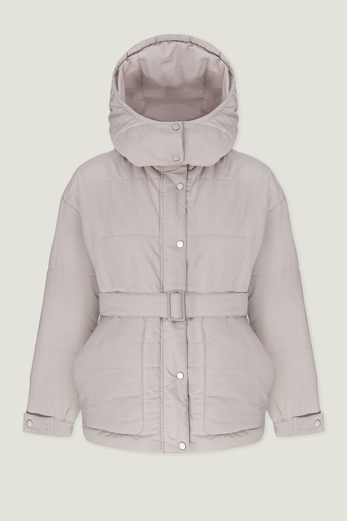 Jacket with a belt in light gray color photo 5