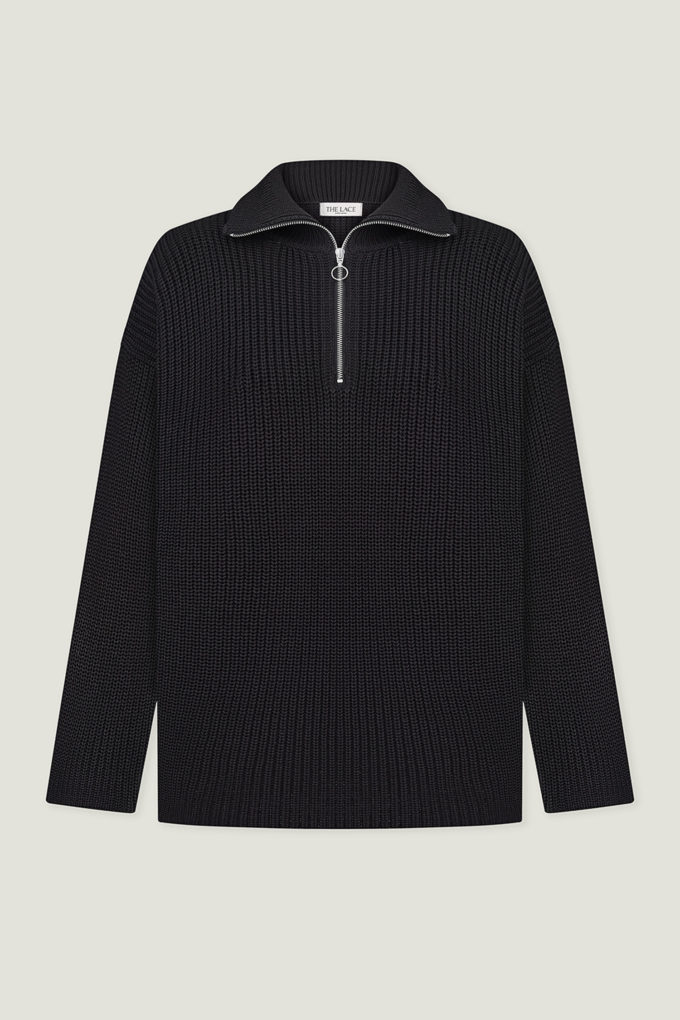 Трикотажний светр оверсайз із блискавкою чорний фото 5