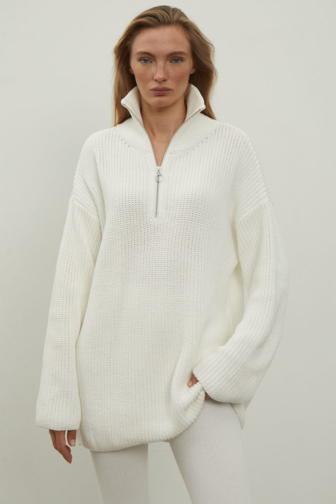 Трикотажний светр оверсайз із блискавкою молочний - THE LACE