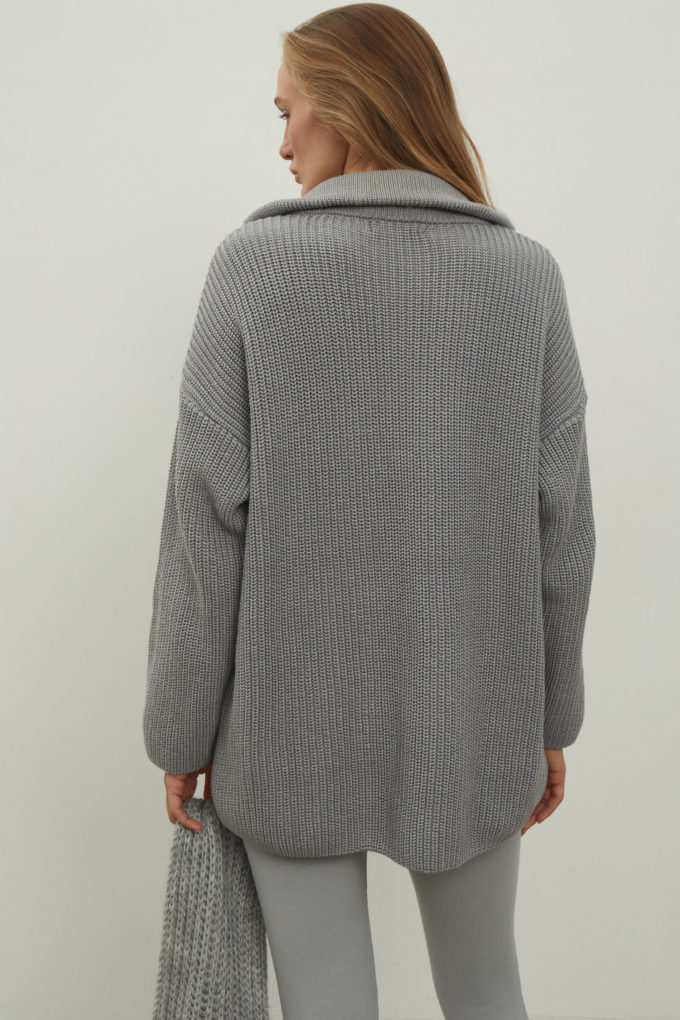 Трикотажний светр оверсайз із блискавкою сірий фото 3