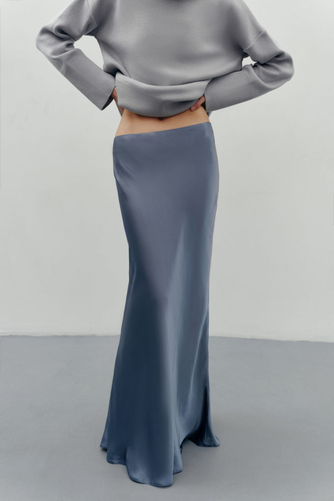 Gray-blue satin maxi skirt photo 2
