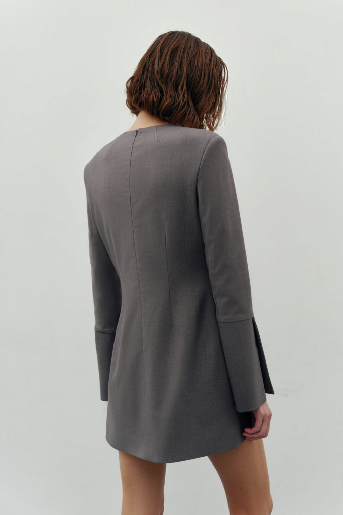 Woolen mini dress with wide cuffs in light gray photo 5