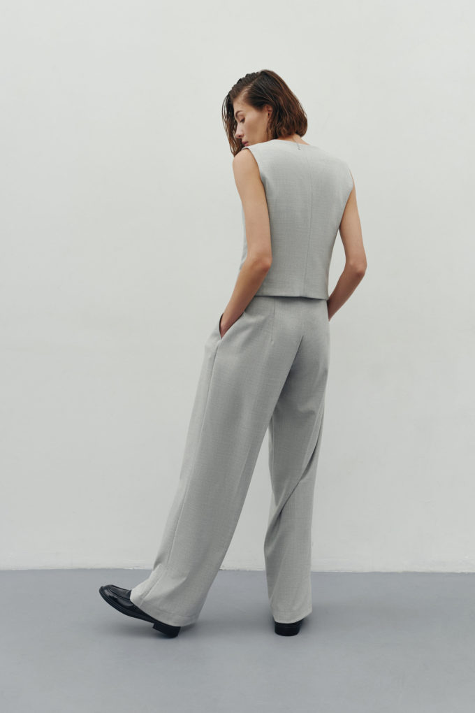 Low-rise palazzo pants in light gray photo 2