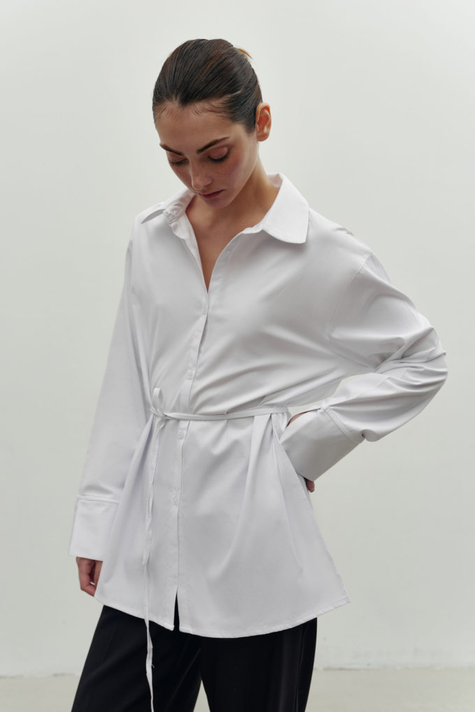 Сорочка з зав'язками в текстурну смужку біла фото 2