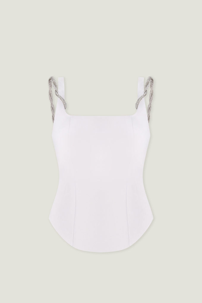 Corset made of thick satin with straps in white photo 5
