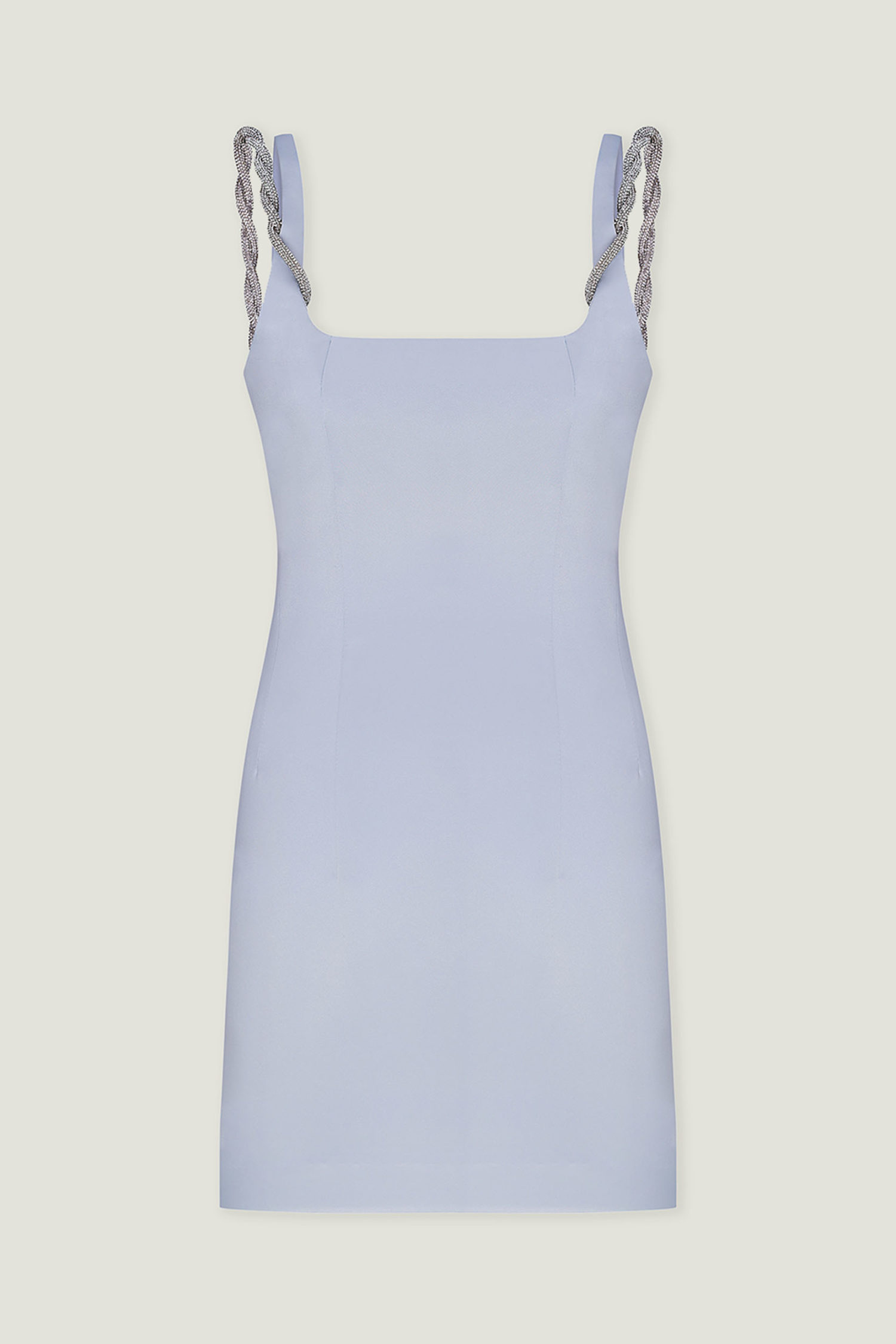 Сукня міні зі щільного атласу на бретелях світло-блакитна - THE LACE photo 259850