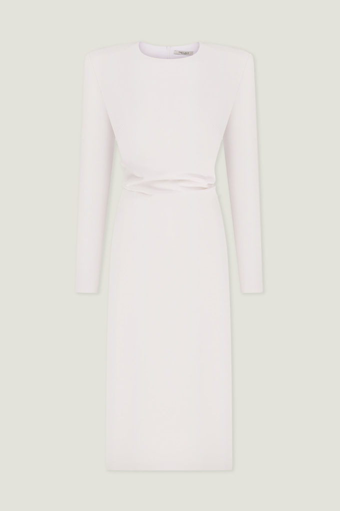 Midi dress with drape in white photo 4