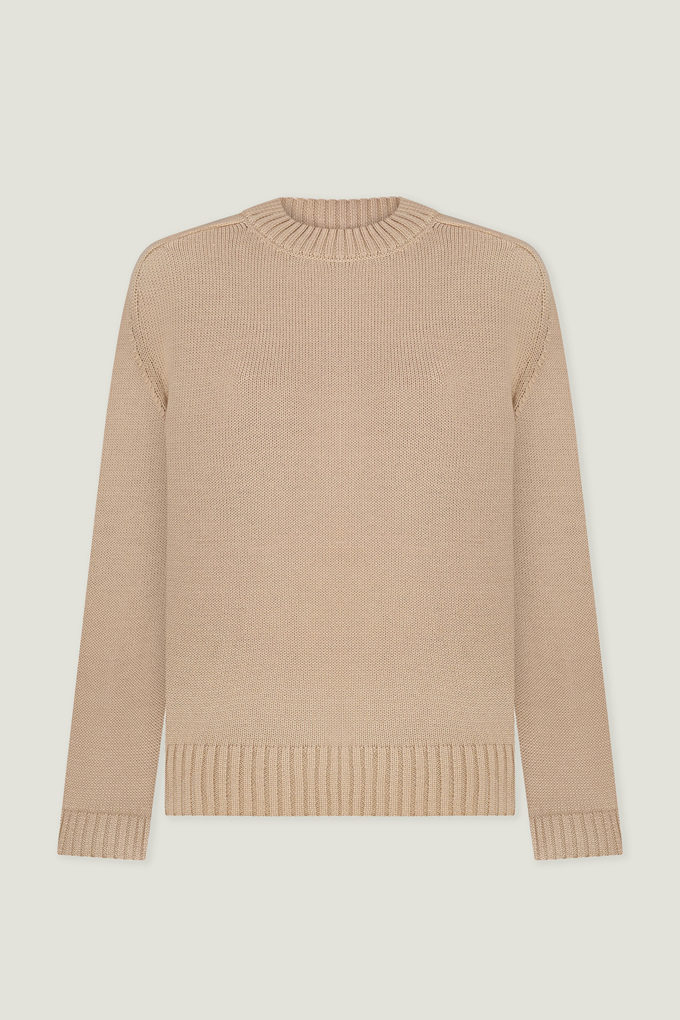 Straight-cut woolen sweater in beige photo 4